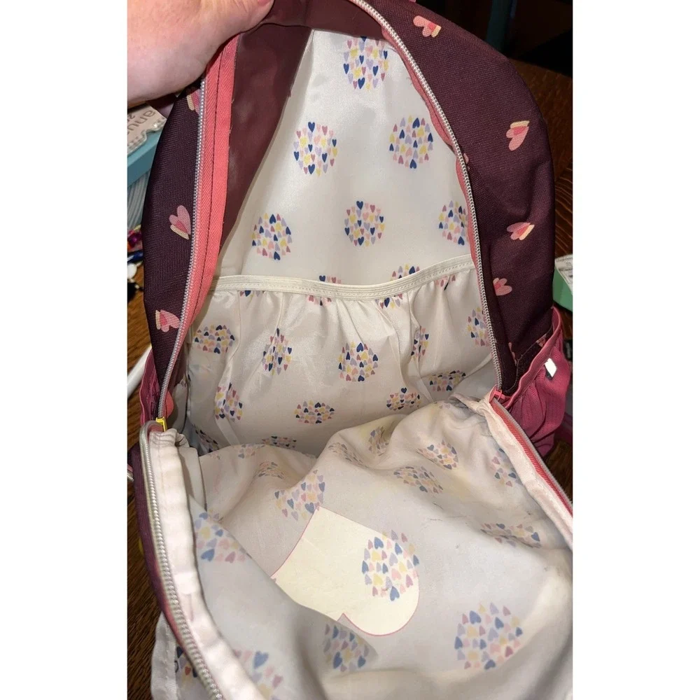 Kids Heart Print Backpack Pink Purple School Book Bag Travel Daypack Cute
